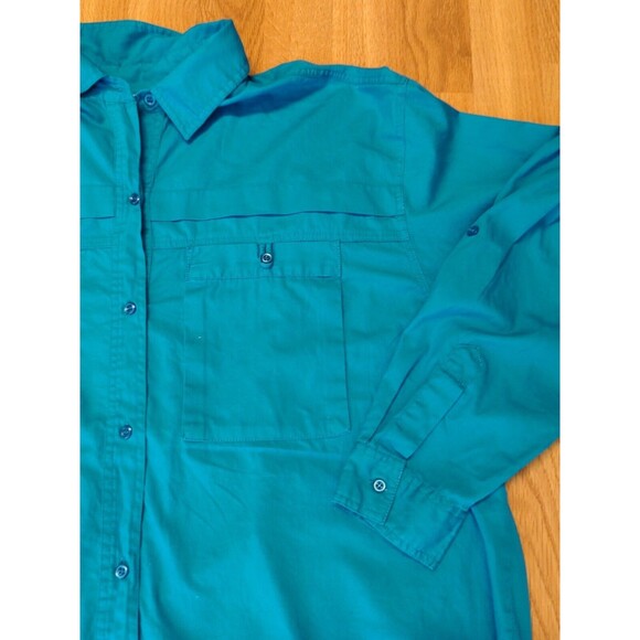 Diane Von Furstenberg Blouse Top Womens Size 20 Button Up Roll Tab Teal - Picture 3 of 10